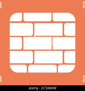 Brick wall icon. For websites and apps. Image on red background. Flat line vector illustration. Stock Vector