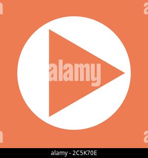 Play symbol icon. For websites and apps. Image on red background. Flat line vector illustration. Stock Vector