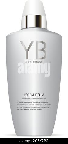 High quality face care product ads. Luxury cosmetics lotion bottle with cap. Vector 3d illustration. Stock Vector