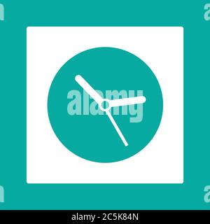 Clock icon. For websites and apps. Image on turquoise background. Flat line vector illustration. Stock Vector