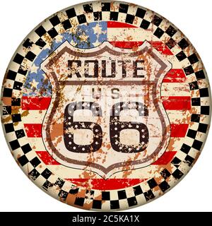 Route 66 sign,distressed grungy roadsign, retro style, vector  illustration Stock Vector