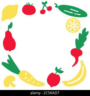 Hand-drawn vegetables frame. A set of fruit icons. Stock Vector