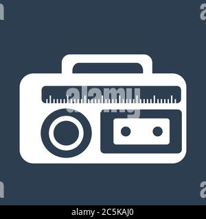 Cassette player icon. For websites and apps. Image on black background. Flat line vector illustration. Stock Vector