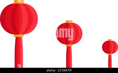 Vector set of red Chinese lanterns circular and cylindrical shape. Stock Vector