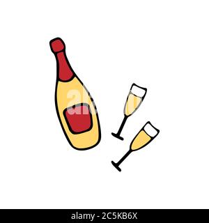 Champagne bottle with glasses. Flat design vector illustration Stock Vector