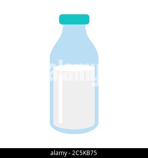 Closed traditional glass bottle of natural milk on white background. Vector illustration in trendy flat style. EPS 10. Stock Vector