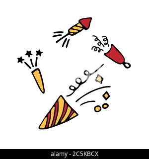 Confetti Popper Cracker Firework Icon. Hand drawn vector flat illustration Stock Vector