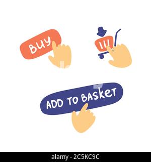 Online shopping icons. Buy, add to basket buttons. Simple flat shopping signs. Vector illustration Stock Vector