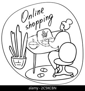 E-commerce buyer. Internet items. Online shopping concept. Hand drawn vector illustration Stock Vector