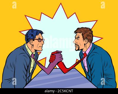 Businessmen arm wrestling. Ties instead of hands. Competition concept Stock Vector