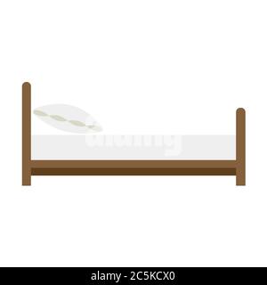 Wooden bed with a pillow on white background. Vector illustration in trendy flat style. EPS 10 Stock Vector