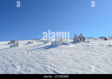 Ski slope in late afternoon light, mountain resort Kopaonik, Serbia Stock Photo