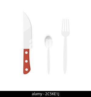 Set of fork spoon and knife on white background. Vector illustration in trendy flat style. EPS 10. Stock Vector