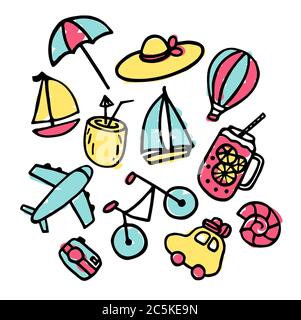 Colorful summer set with hand drawn elements. Vector Stock Vector