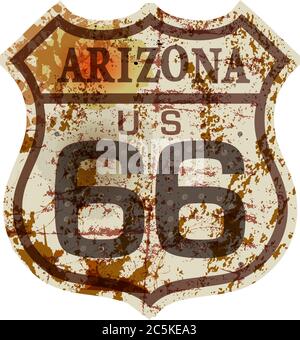 Route 66 sign,distressed grungy roadsign, retro style, vector  illustration Stock Vector