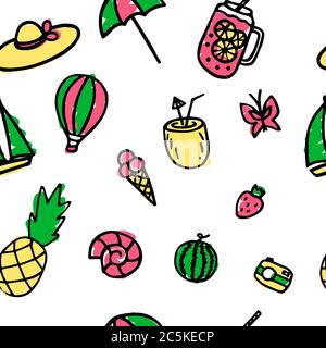 Colorful summer seamless pattern with hand drawn elements Stock Vector
