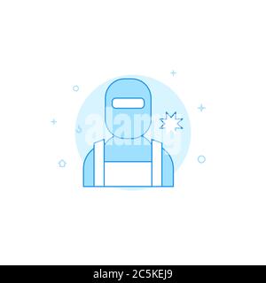 Welder, welding mask vector icon. Flat illustration. Filled line style. Blue monochrome design. Editable stroke. Adjust line weight. Stock Vector