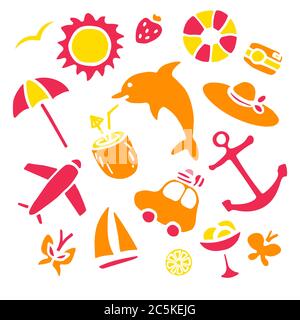 Summer icons set. Hand drawn collection. Summer elements Stock Vector