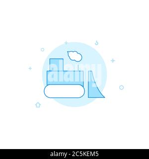 Bulldozer, road scraper vector icon. Flat illustration. Filled line style. Blue monochrome design. Editable stroke. Adjust line weight. Stock Vector