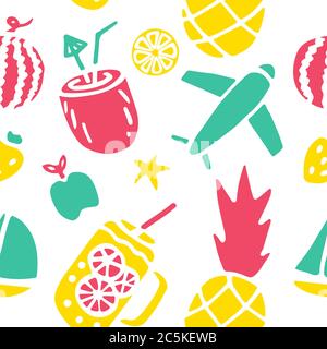 Colorful summer seamless pattern with hand drawn elements Stock Vector