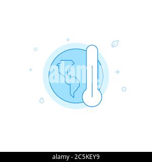 Global warming vector icon. Flat illustration. Filled line style. Blue monochrome design. Editable stroke. Adjust line weight. Stock Vector