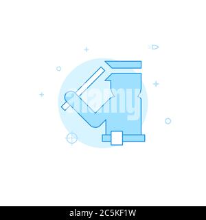 Policeman with a baton vector icon. Flat illustration. Filled line style. Blue monochrome design. Editable stroke. Adjust line weight. Stock Vector