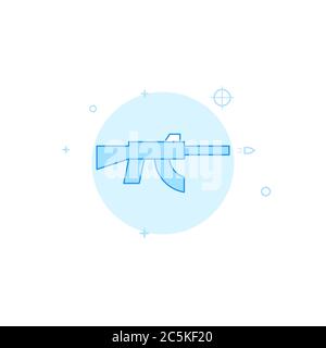 Kalashnikov assault rifle vector icon. Flat illustration. Filled line style. Blue monochrome design. Editable stroke. Adjust line weight. Stock Vector