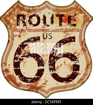 Route 66 sign,distressed grungy roadsign, retro style, vector  illustration Stock Vector