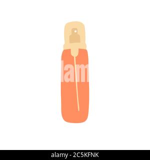 Cosmetic bottle with dispenser pump for gel, lotion, cream, shampoo, bath foam. Beauty product package, vector illustration. Hand drawn graphic. Stock Vector