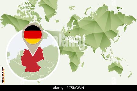 Infographic for Germany, detailed map of Germany with flag. Vector Info graphic green map. Stock Vector