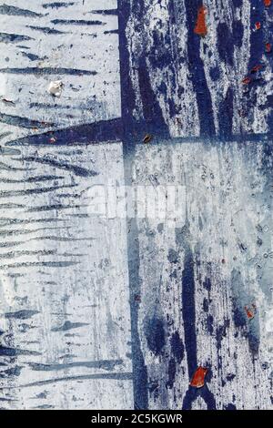 Old Weathered Bluish Metal Texture With White Painted Stripes Stock Photo