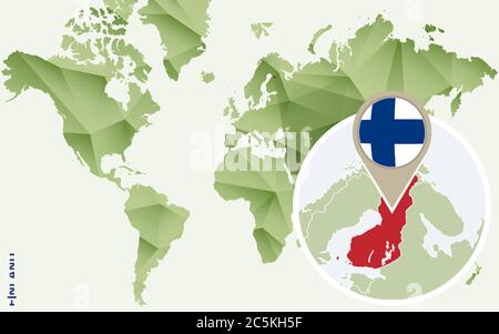 Infographic for Finland, detailed map of Finland with flag. Vector Info graphic green map. Stock Vector