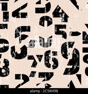 Seamless pattern with sliced, distorted numbers, grungy vector background, texture Stock Vector