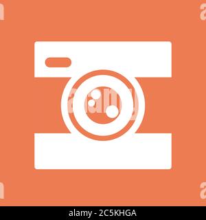 Camera icon. For websites and apps. Image on red background. Flat line vector illustration. Stock Vector
