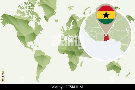 Infographic for Ghana, detailed map of Ghana with flag. Vector Info graphic green map. Stock Vector