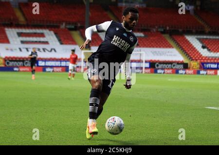 London, UK. 03rd July, 2020. Mahlon Romeo of Millwall in action during the game. EFL Skybet Championship match, Charlton Athletic v Millwall at the Valley in London on Friday 3rd July 2020. this image may only be used for Editorial purposes. Editorial use only, license required for commercial use. No use in betting, games or a single club/league/player publications. pic by Steffan Bowen/Andrew Orchard sports photography/Alamy Live news Credit: Andrew Orchard sports photography/Alamy Live News Stock Photo