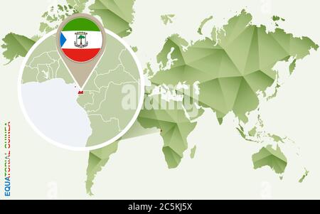 Infographic for Equatorial Guinea, detailed map of Equatorial Guinea with flag. Vector Info graphic green map. Stock Vector