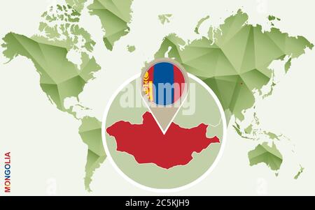 Infographic for Mongolia, detailed map of Mongolia with flag. Vector Info graphic green map. Stock Vector
