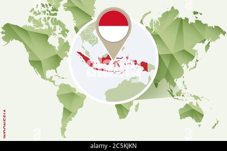 Infographic for Indonesia, detailed map of Indonesia with flag. Vector Info graphic green map. Stock Vector
