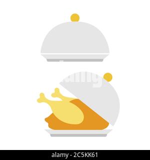 Baked chicken on a tray on white background. Vector illustration in trendy flat style. EPS 10 Stock Vector