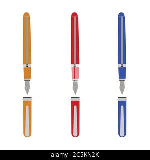 Three Colored Ink Pen On White Backdrop Stock Vector
