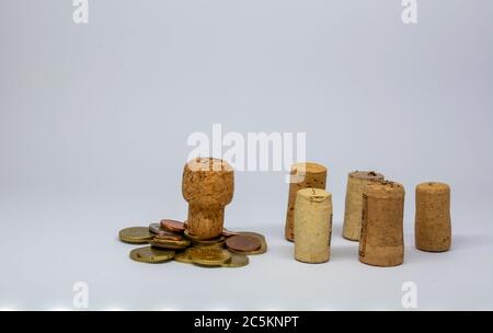 coins, concept of wealth and poverty. Rising or falling wages, social inequality. Stock Photo