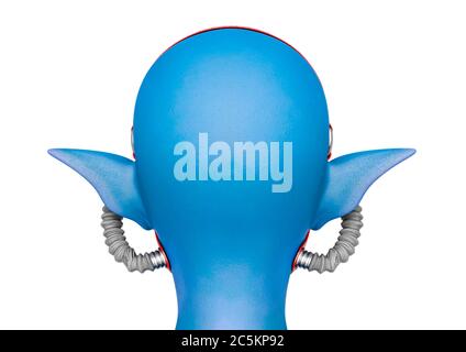 blue elf rear portrait in white background, 3d illustration Stock Photo