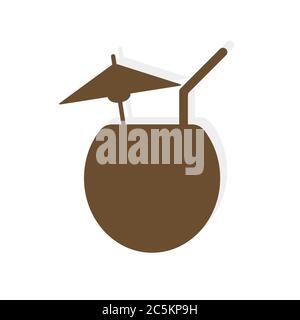 Coconut Cocktail Icon on white background. Vector illustration in trendy flat style. EPS 10 Stock Vector