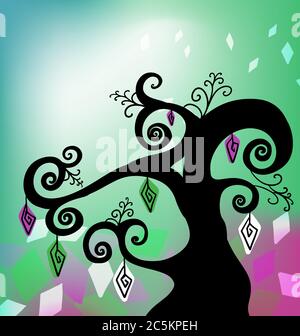 vector silhouette of a tree on abstract background Stock Vector