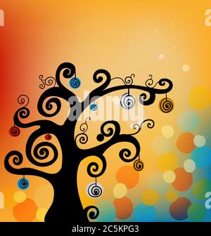 vector silhouette of a tree on abstract background Stock Vector