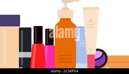 Set of makeup products vector icon flat isolated illustration Stock Vector