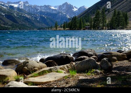 A View from the shoreline at Twin Lakes in Bridgeport, California. Stock Photo