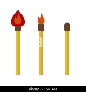 Matches, lighted match and match on white background. Vector illustration in trendy flat style. EPS 10. Stock Vector
