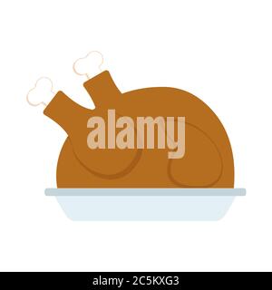Fried chicken or turkey on white background. Vector illustration in trendy flat style. ESP 10. Stock Vector